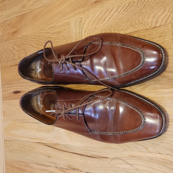 Santoni Rich Brown Leather Oxfords Lace Up Leather Made In Italy Size 10.5 D